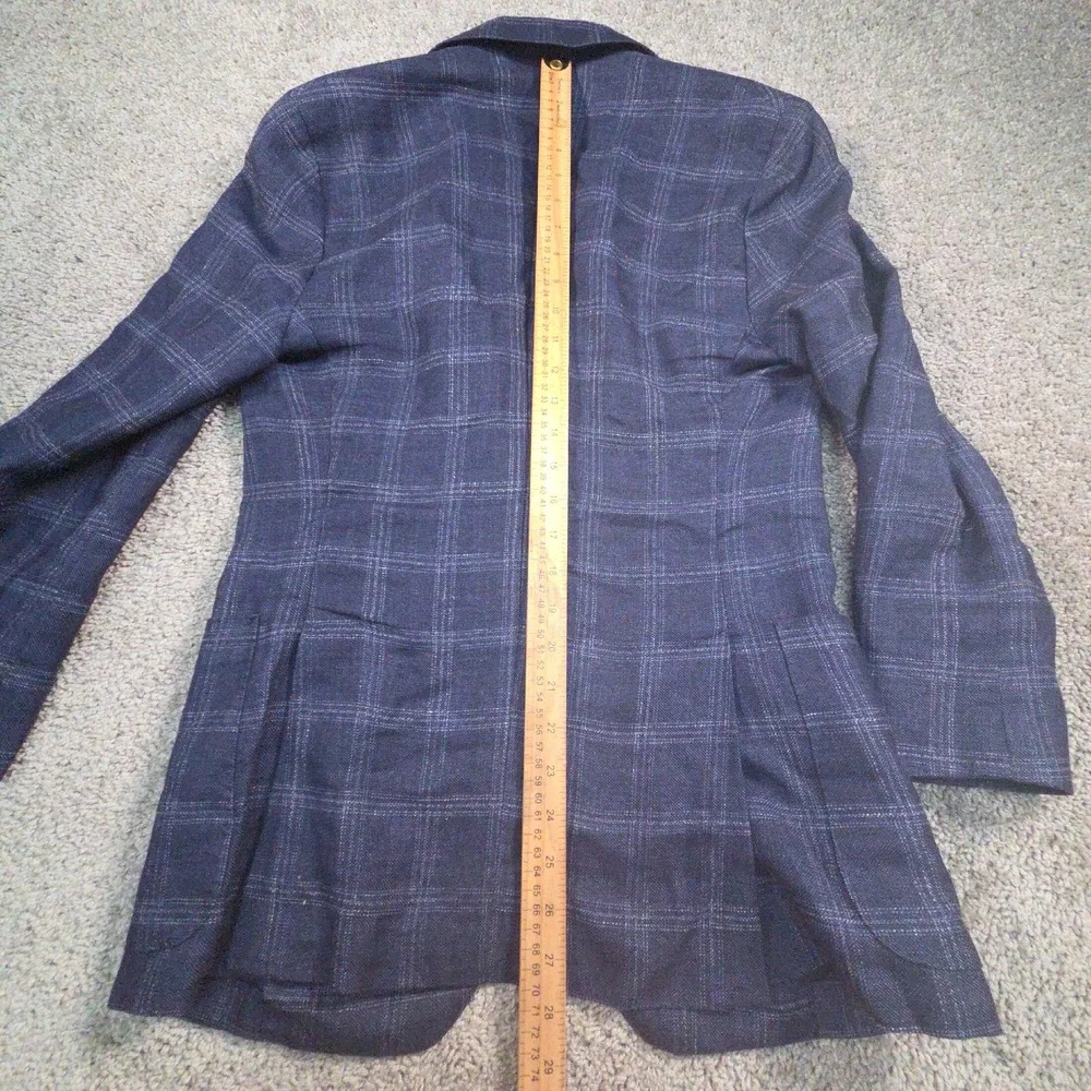 Samuelsohn Wool Linen Blazer 40R Blue Plaid Altered Fits Like 36 S Windowpane